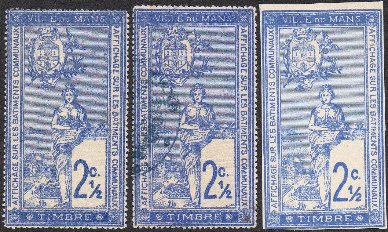 Le Mans : Timbre Fiscal Affiches 1901 : 2½cc Vert