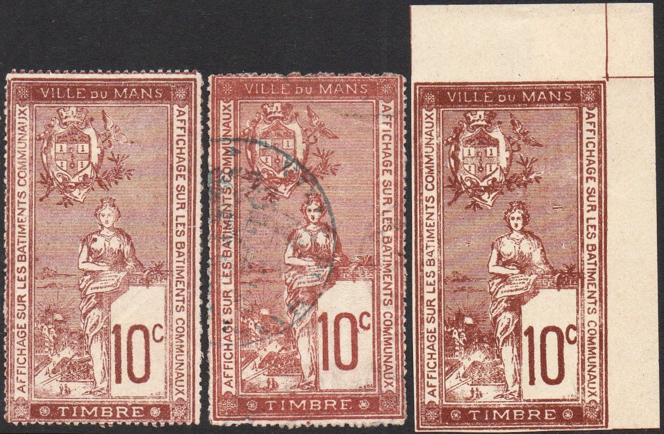 Le Mans Le Mans : Timbre Fiscal Affiches 1901 : 10c Brun-Rouge Pont en X & Tram.