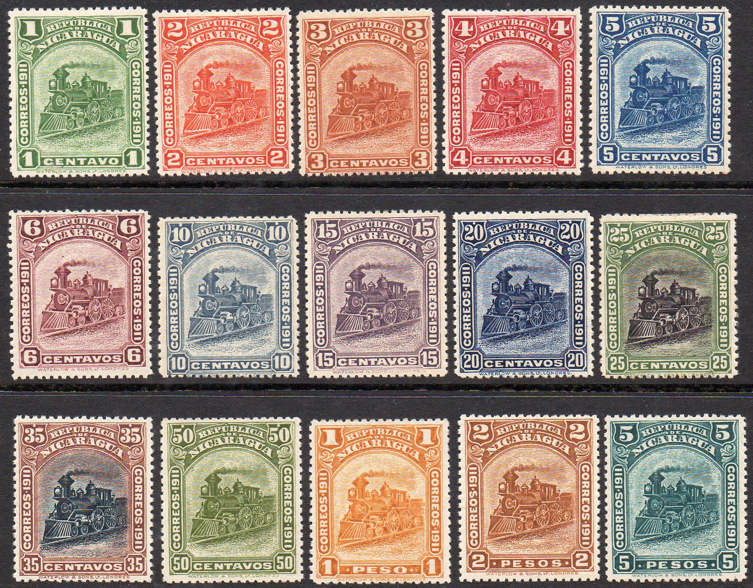 Nicaragua 1912 Locomotive Silver Currency Stamps for Bluefields (Zelaya) & Cabo Gracias a Dios