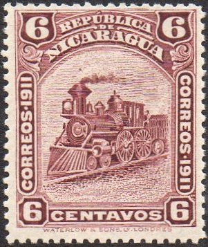 Nicaragua Stamps 1912 6c silver currency Steam Locomotive Waterlow