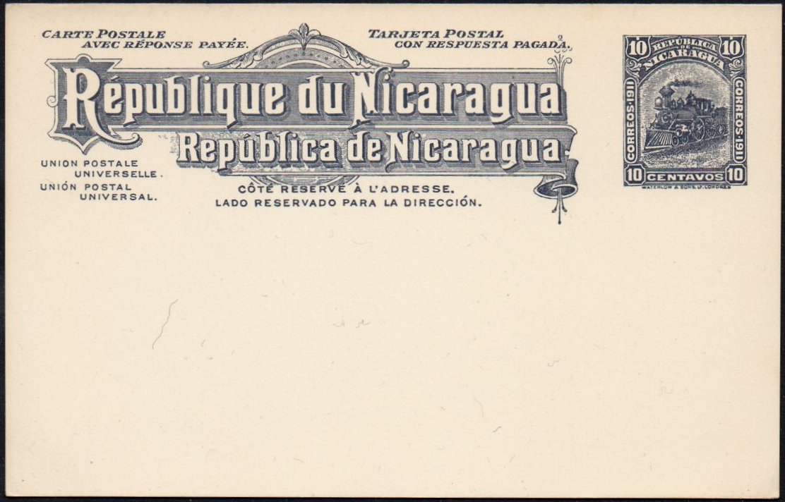 Nicaragua 1912 Postal Stationery card Locomotive 10c+10c reply card
