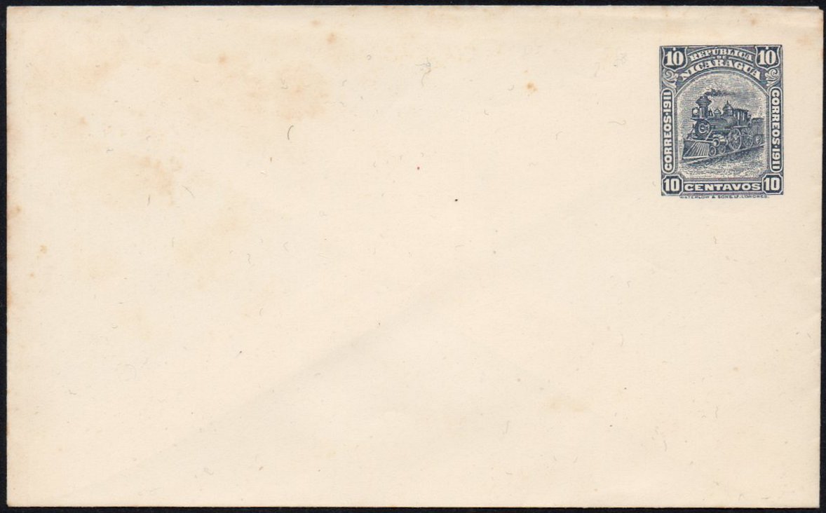 Nicaragua 1912 Postal Stationery envelope Locomotive 10c