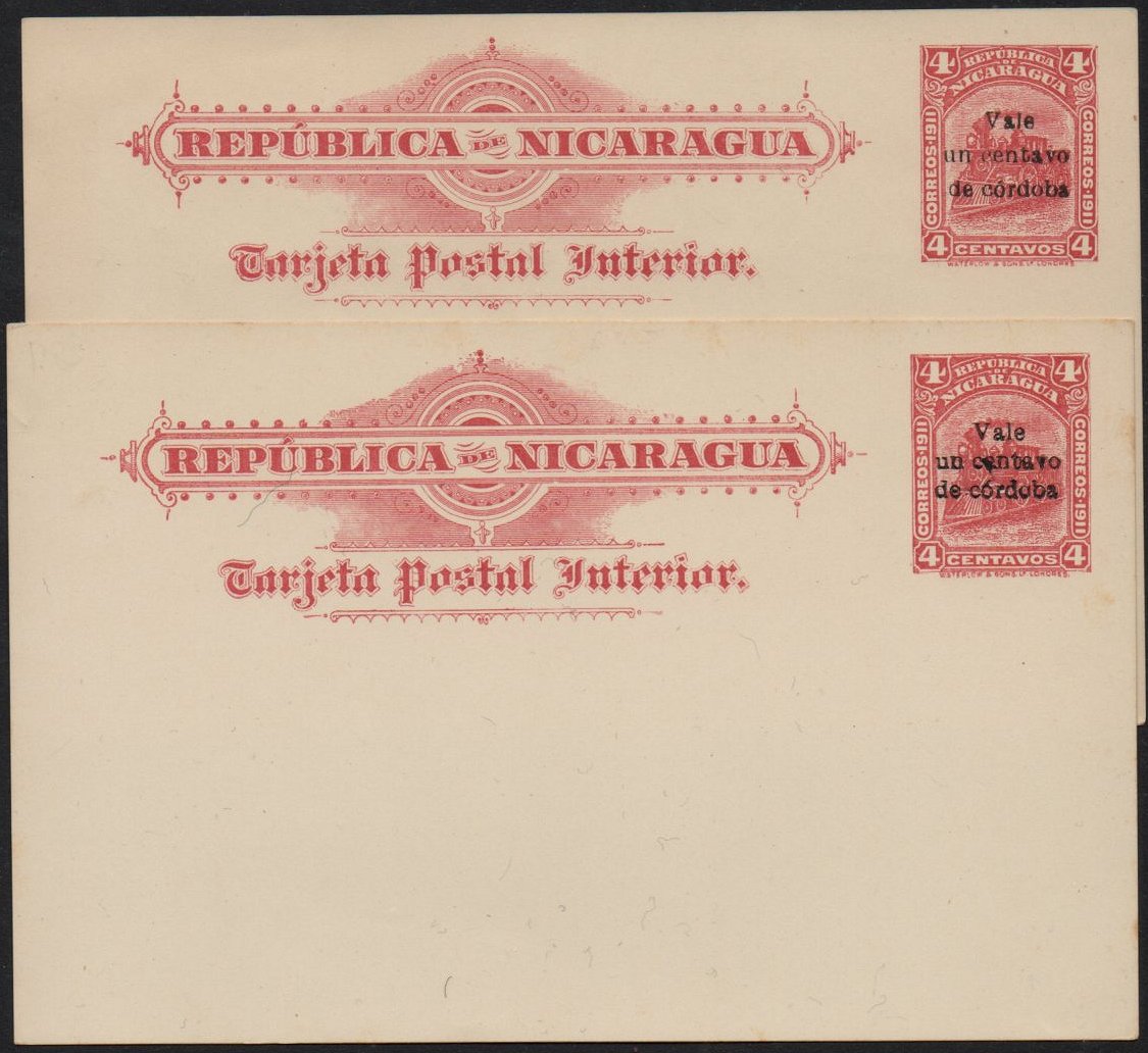 Nicaragua 1912 Postal Stationery card Locomotive 1c/4c
