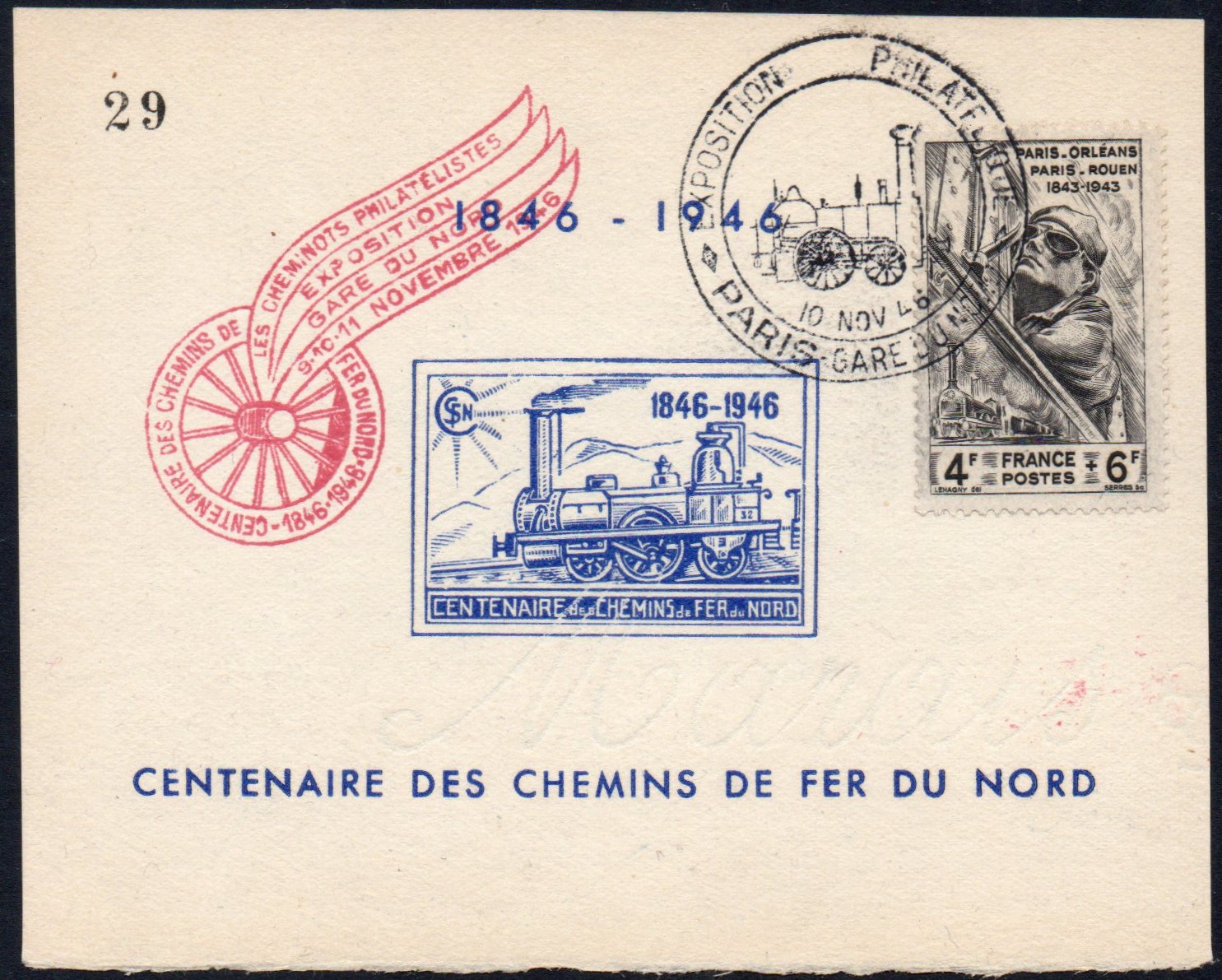 Philatelie France Vignette : Chemin de Fer du Nord Centenaire 1846 - 1946 Cinderella