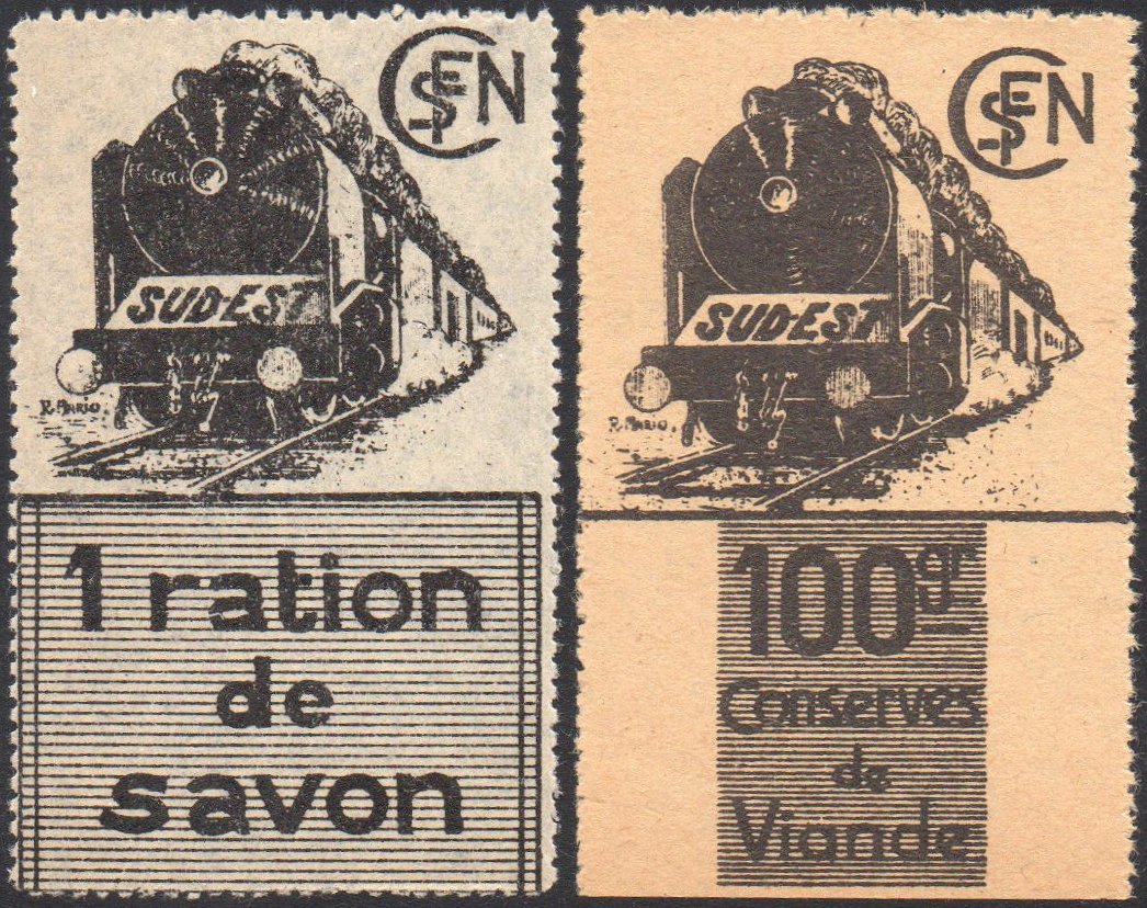 Philatelie France Vignette : S.N.C.F. Ration Stamps : Savon et Viande : Soap and Meat