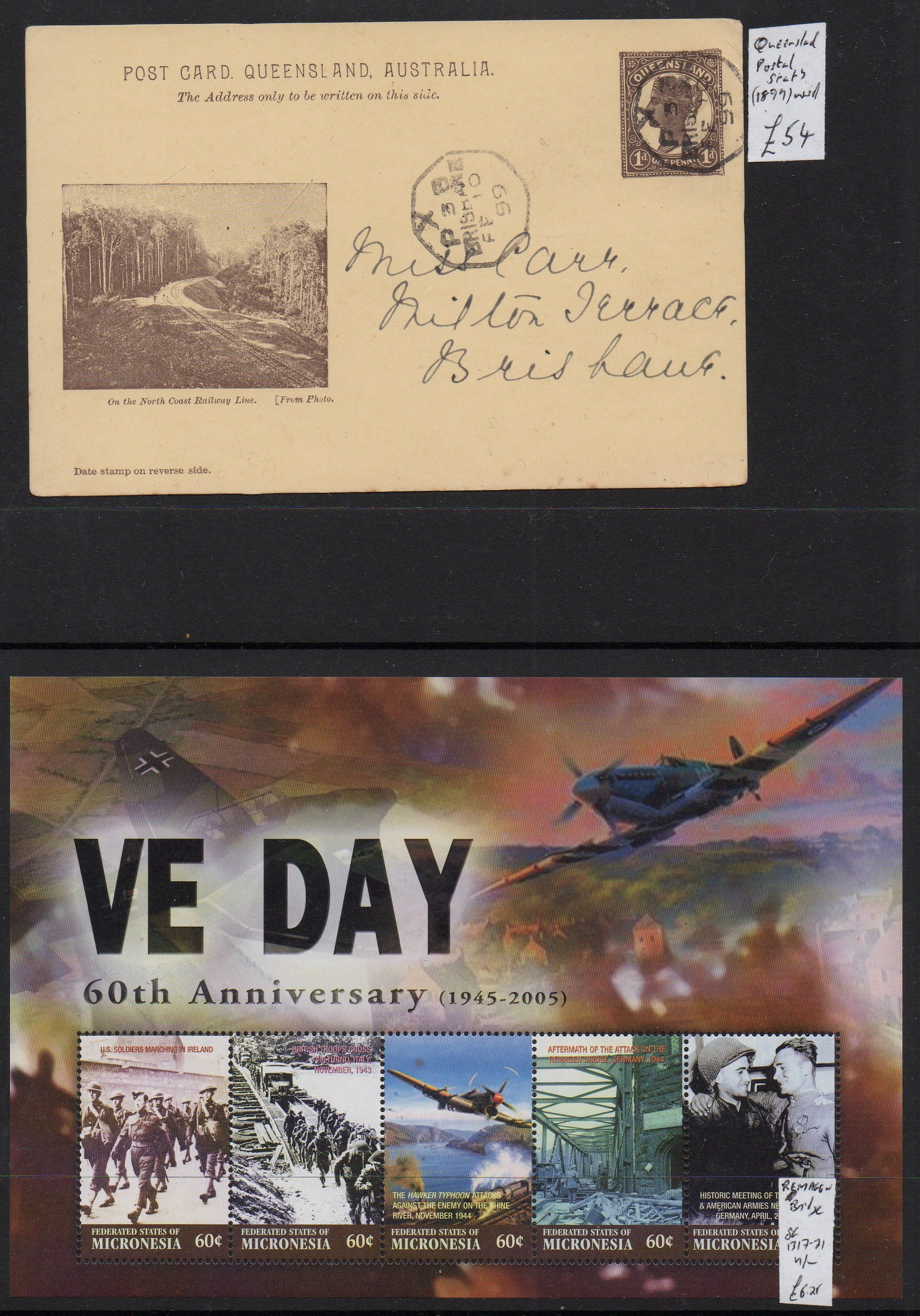 New Zealand Postal stationery 'On the North Coast Railway Line' Micronesia Remagen Bridge Railway Stamps 