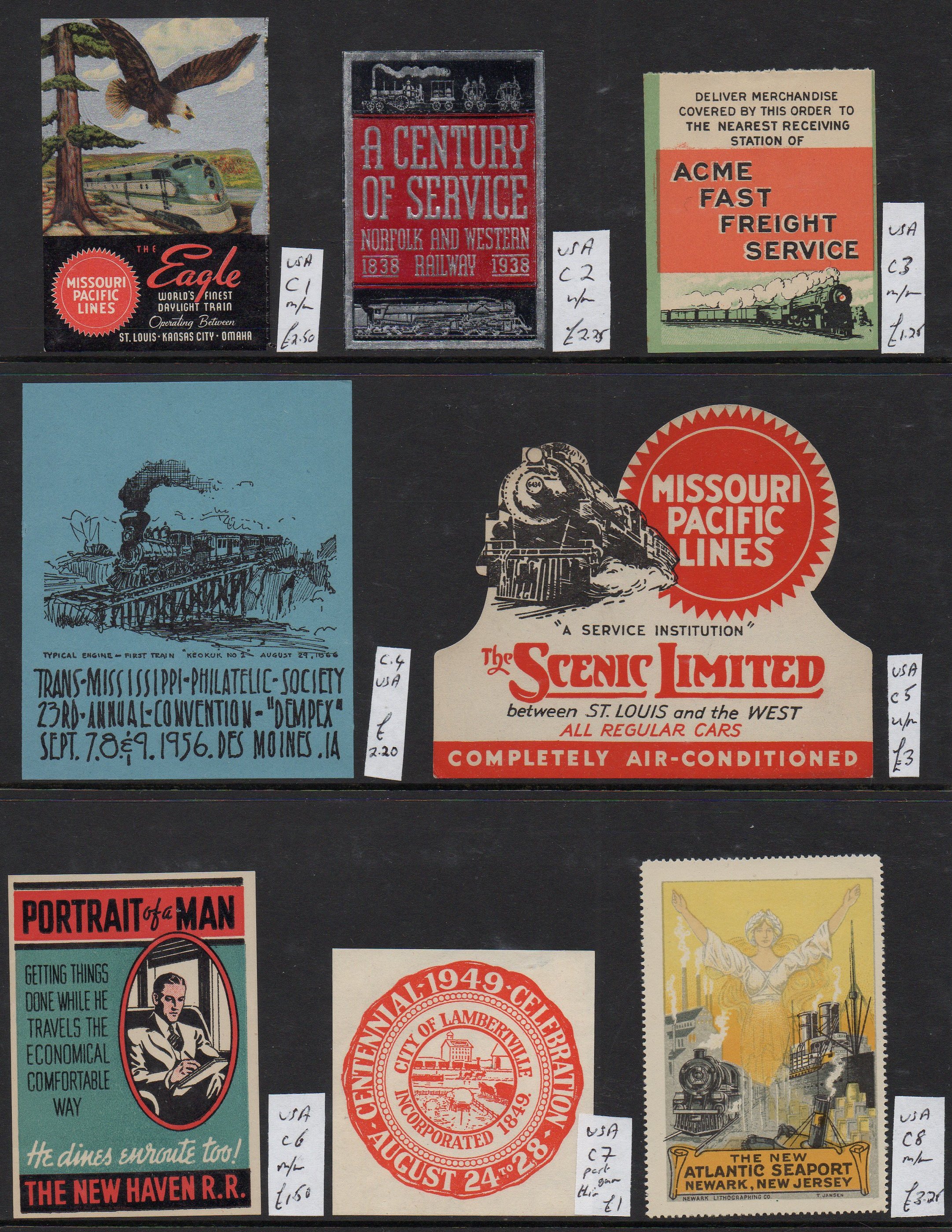 USA Railway Poster Stamps Train Stamps Sellos Ferroviarios Timbres-poste ferroviaires Briefmarken Eisenbahn
